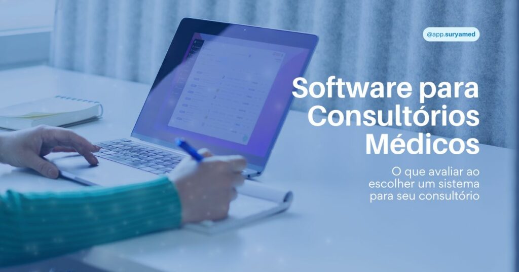 oii, boa tarde. tudo bem?? 

Pessoa utilizando notebook com um sistema aberto e anotando em um caderno, representando a escolha de software para consultórios médicos.